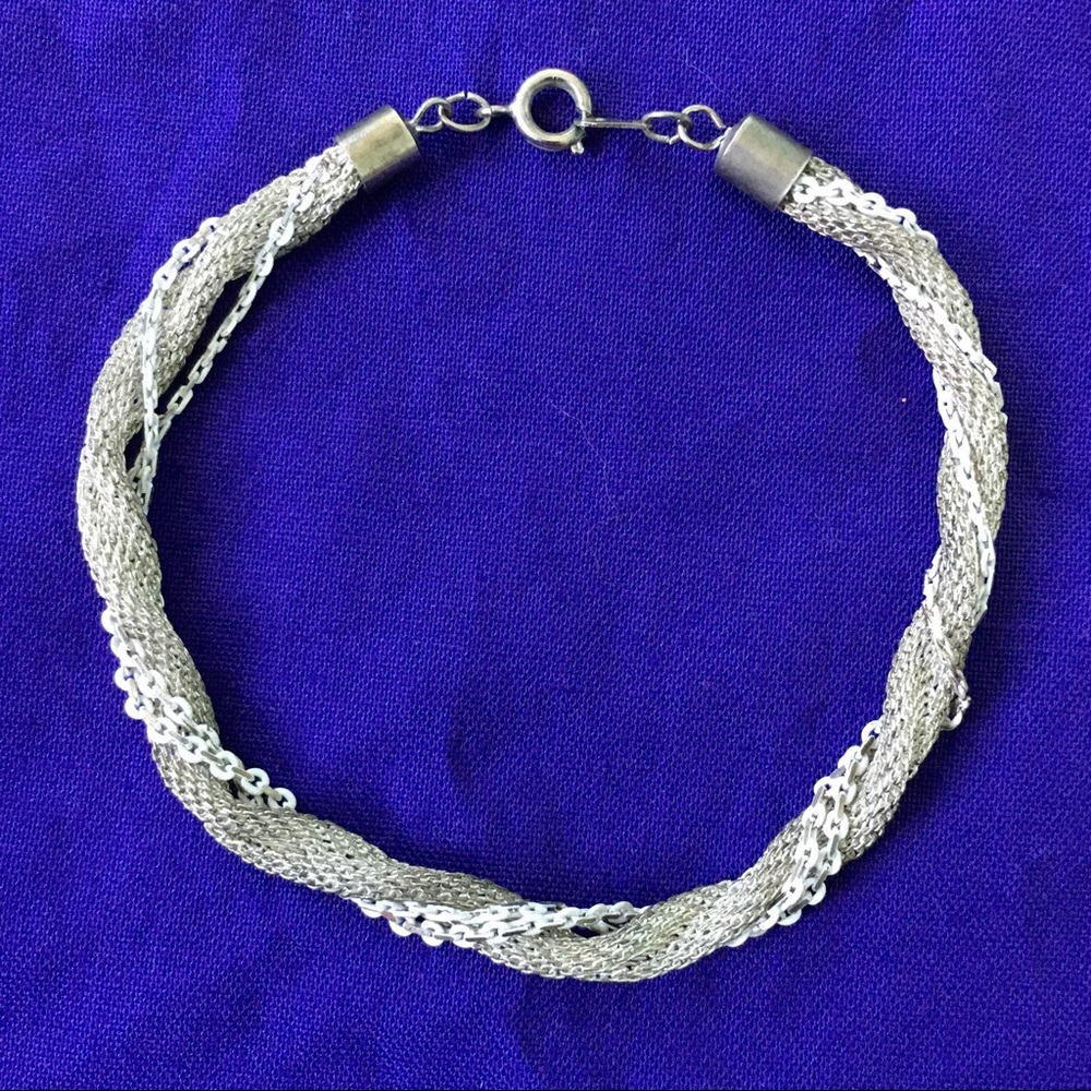Vintage Silver Chain Link Woven Mesh Bracelet